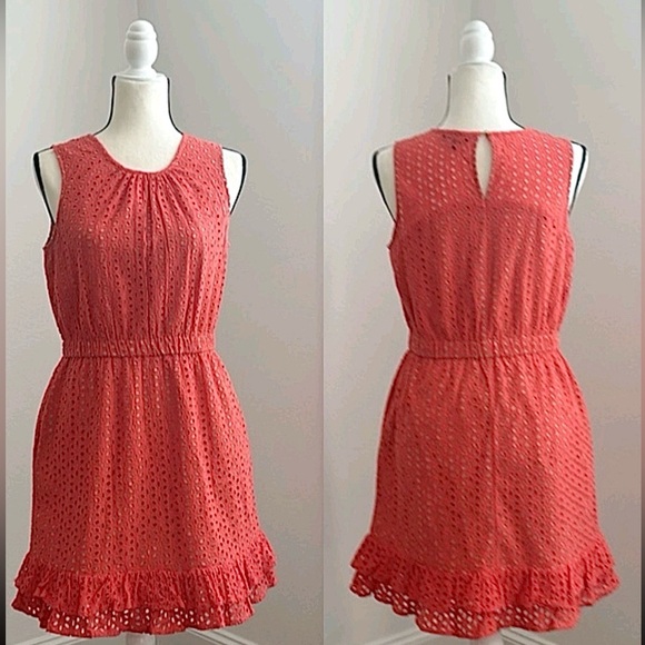 PETER SOM | Midi Eyelet Dress | Coral | Size 8 - Picture 5 of 14